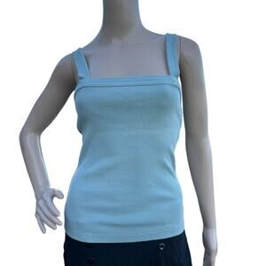 Citizens of Humanity S Ribbed Knit Tank Top Square Neck Wide Strap Light Blue